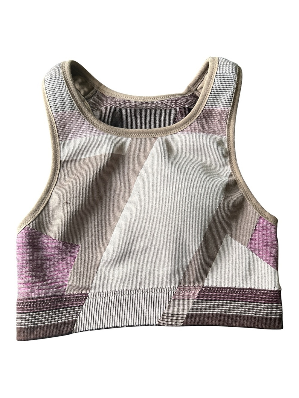 Nike Women Geometric Sports Bra Knit Cropped Tank Neutral Dusty Pink Size X-Sm